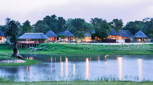 View of the Main Camp and waterhole at Arathusa Safari Lodge in the Big 5 Sabi Sands Game Reserve, South Africa