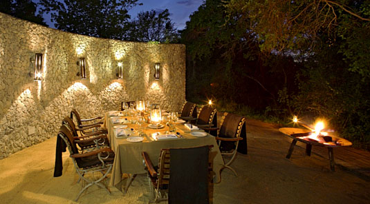African Boma Dining at Leadwood Lodge in the Big 5 Sabi Sand Private Game Reserve - Book your holiday Accommodation at Leadwood Lodge, South Africa