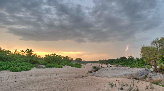 Sunset with approching storm in the Big 5 Sabi Sand Private Game Reserve located in South Africa