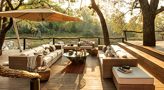 Dulini main deck with Lounge. Dulini Safari Lodge is located in the Sabi Sand Game Reserve