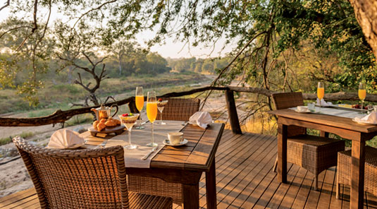 Dulini main deck with Dining area. Dulini Safari Lodge is located in the Sabi Sand Game Reserve