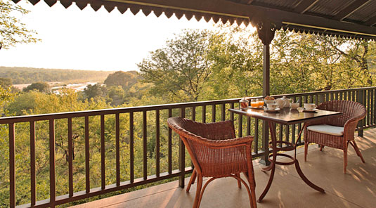 Luxury Suite's private patio at Kirkman's Kamp located in the Big 5 Sabi Sand Private Game Reserve. Book your Kirkmans Kamp Game Lodge Accommodation